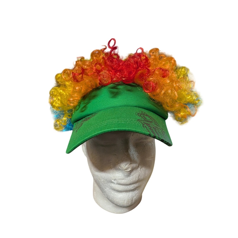 Green Sun Visor with Rainbow Curly Wig and Mouse Ears Novelty Costume Hat